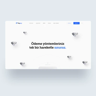 Teqpay ödeme çözümleri için açık tonlarda web tasarımı